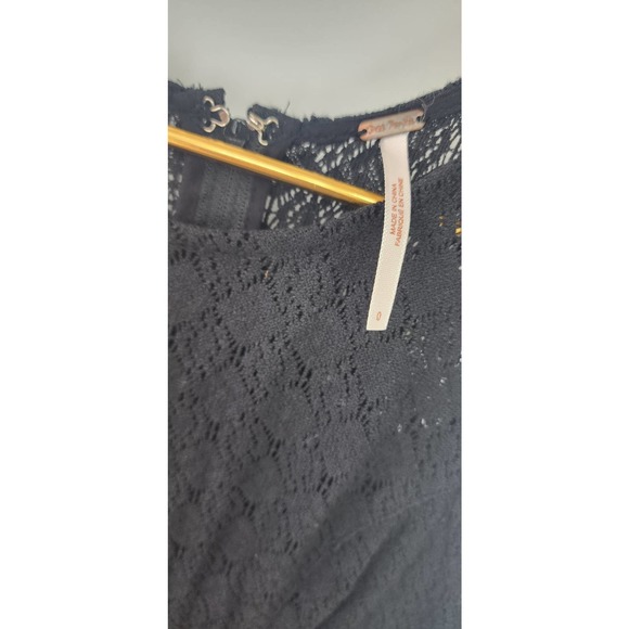 Free People Black Mini Dress Skater Boho Daisy Lace Cutout Size 0 - Picture 8 of 10